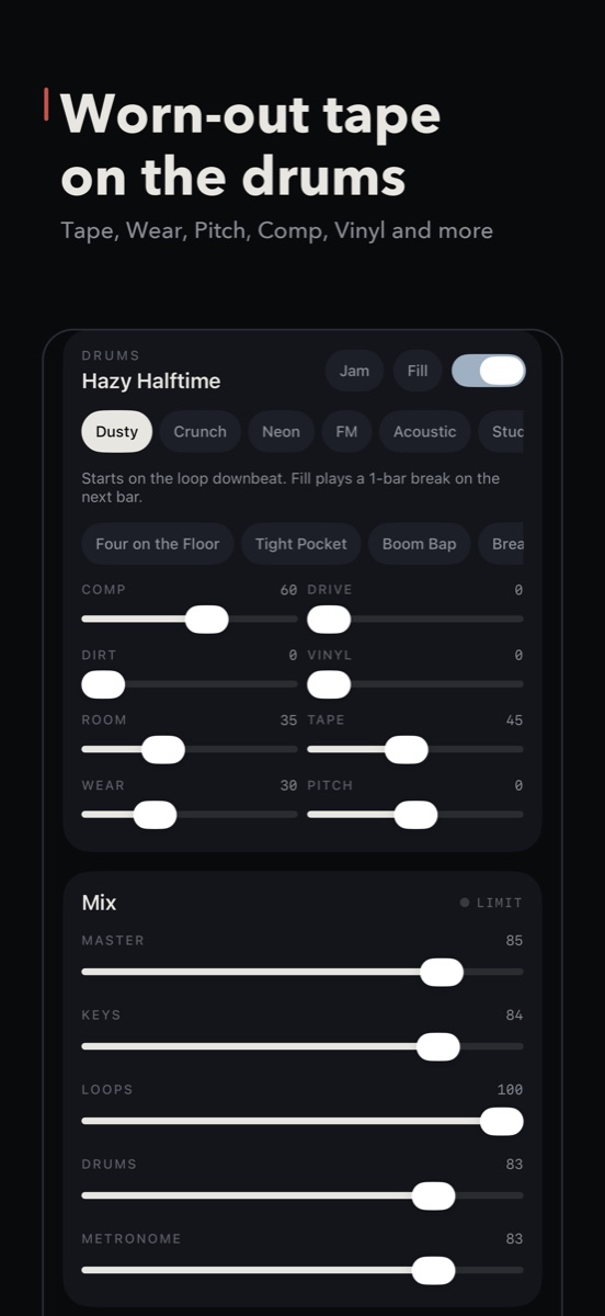 Loopstack's drum card with kits, grooves and step editing