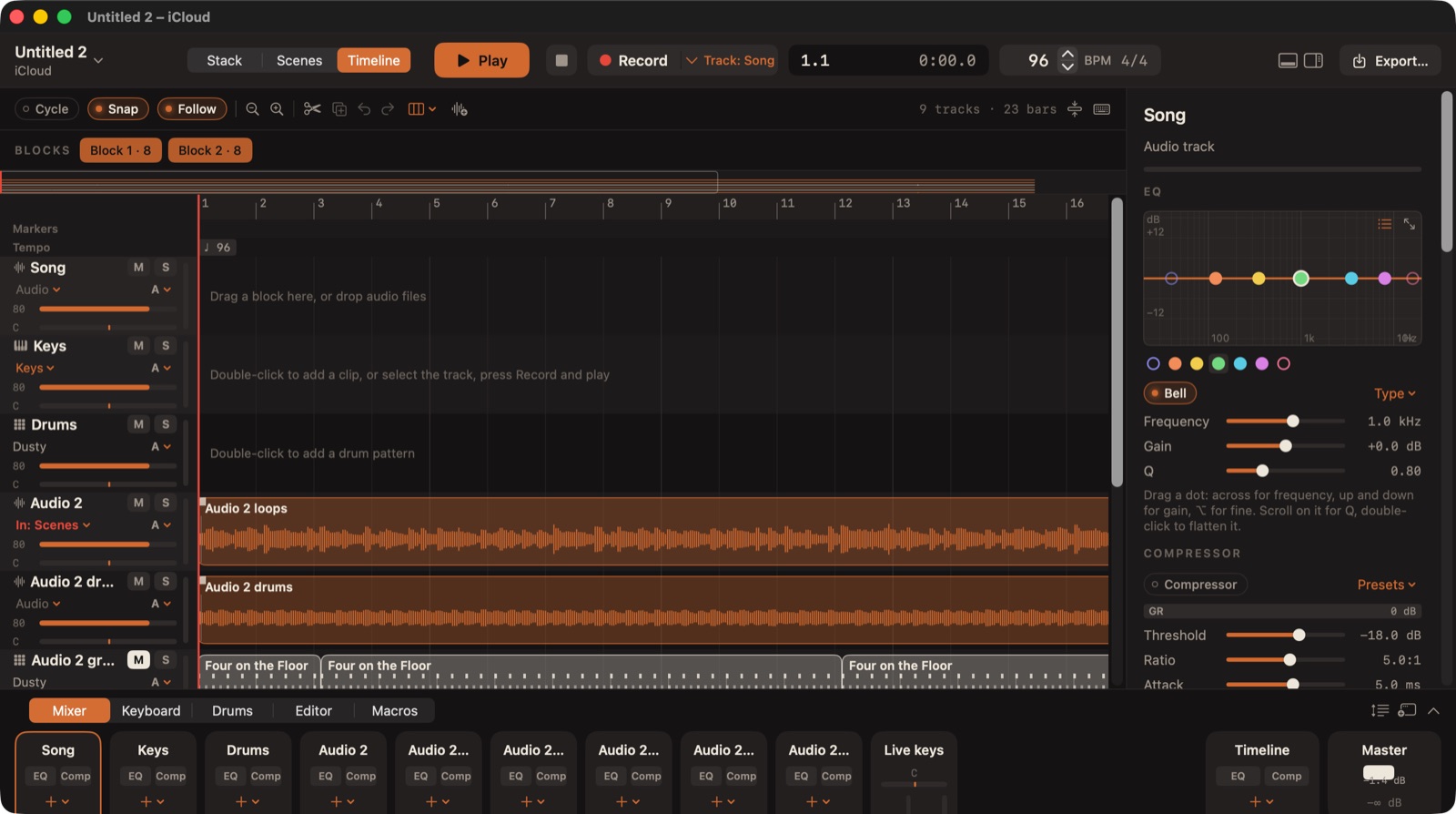 Loopstack Pro's mixer with a strip for every loop
